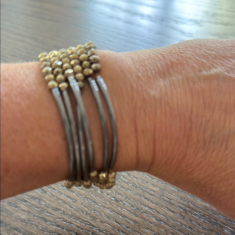 Gold and Silver Multi-Row Beaded Women's Bracelet